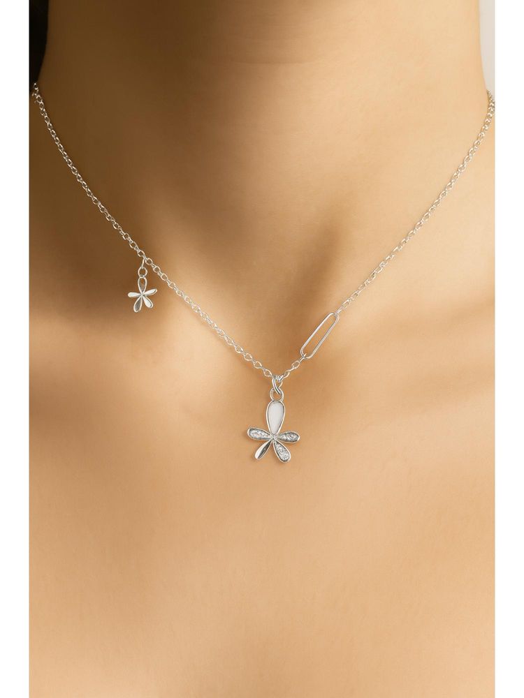 JUPRA Twin Bloom Daisy 925 Sterling Silver Floral Pendant Necklace-image-45