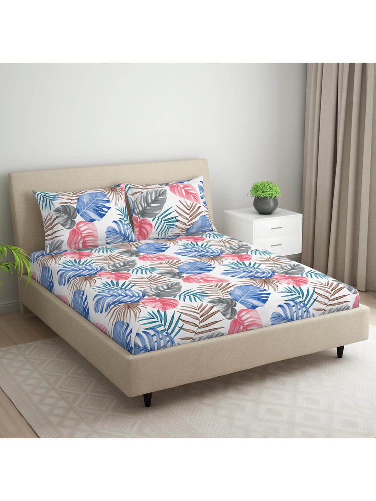 Welspun Dazzle Microfiber Floral Print Double Bedsheet with 2 Pillow Covers Pink-image-19