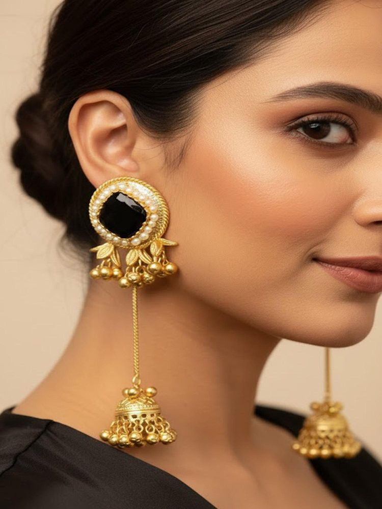 PANASH Black Geometric Jhumkas Earrings-picture-11