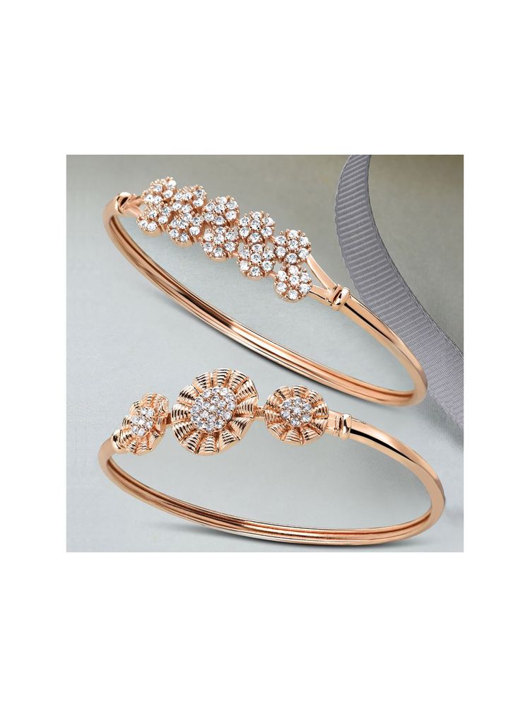 Zaveri Pearls Combo of 2 Rose Gold Cubic Zirconia Floral Brass Kada Bracelet-ZPFK10861
