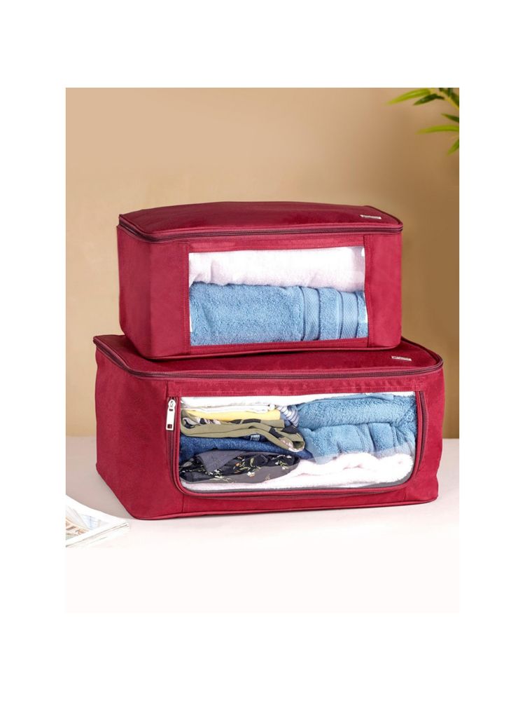 Nestasia Set of 2 Red and Transparent Clothes Storage Organiser Bags-image-2