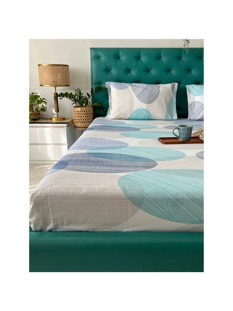 Urban Space Cotton Bedsheet With 2 Pillow Covers - Oval Blue-image-19