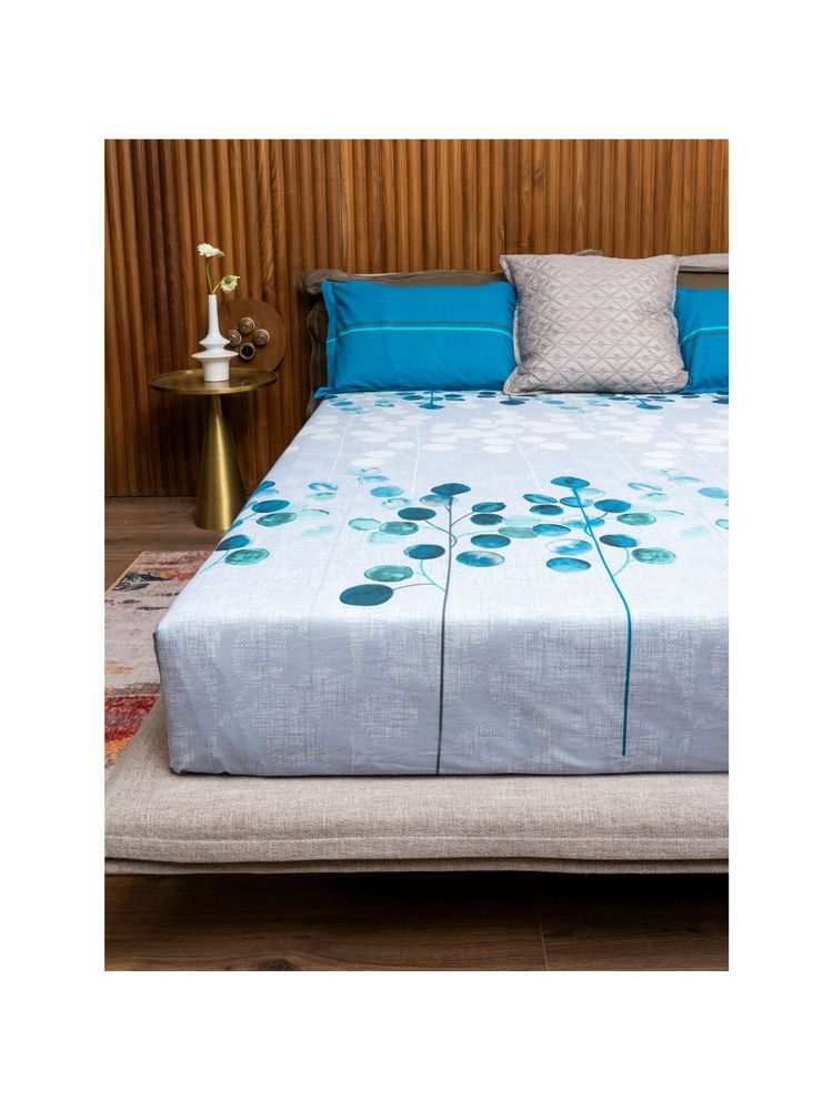 Urban Space Cotton Bedsheet Double Bed with 2 Pillow Covers - Mars Turquoise