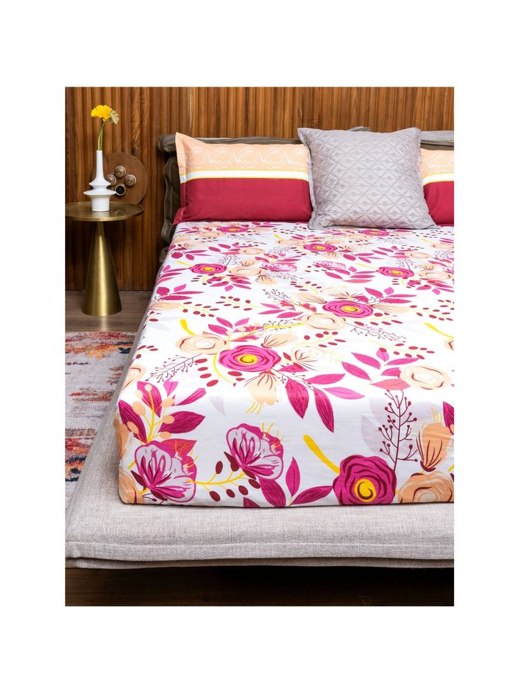 Urban Space Cotton Bedsheet Double Bed with 2 Pillow Covers - Earth Pink