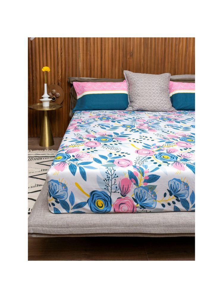 Urban Space Cotton Bedsheet Double Bed with 2 Pillow Covers - Earth Blue