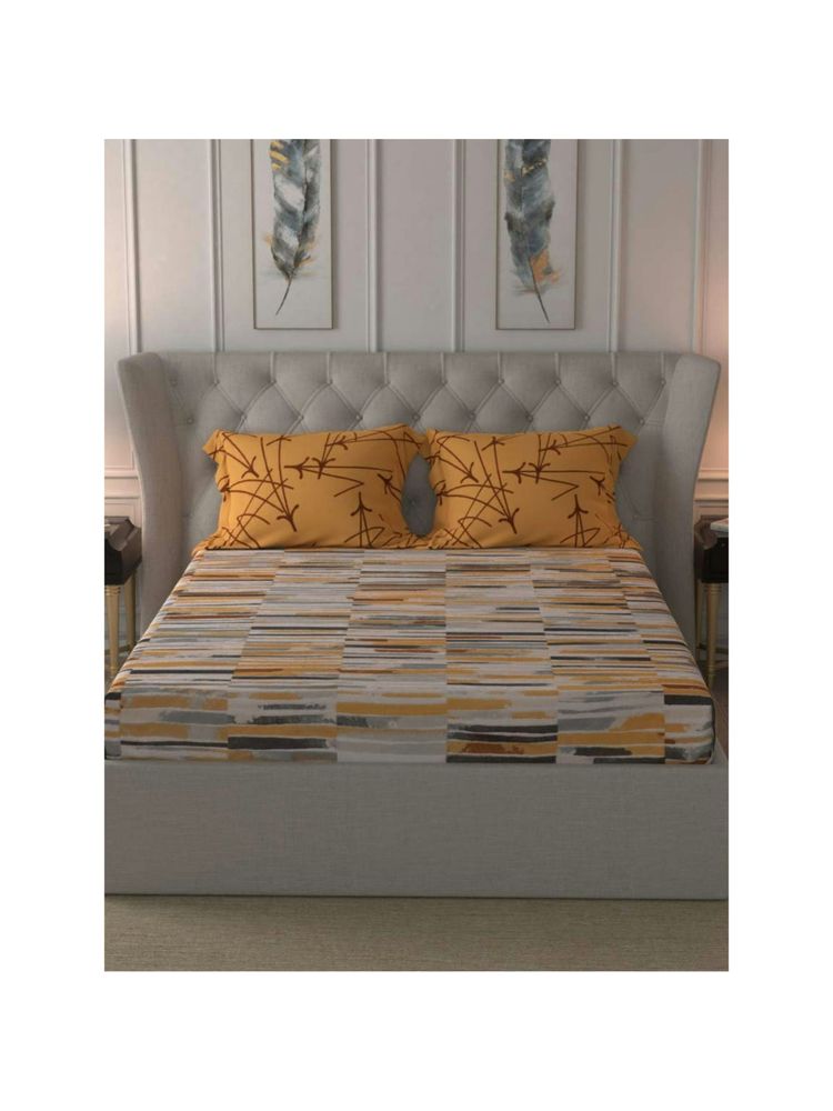Urban Space Divine Collection 160 Tc Cotton Double Bedsheet with 2 Pillow Covers, Stripes Mustard