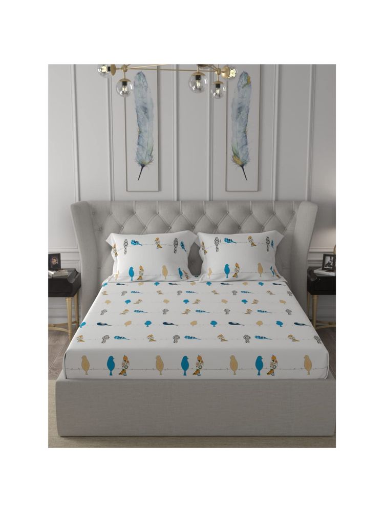 Urban Space Cotton Bedsheet for King Bed with 2 Pillow Covers - Humming Bird-image-17