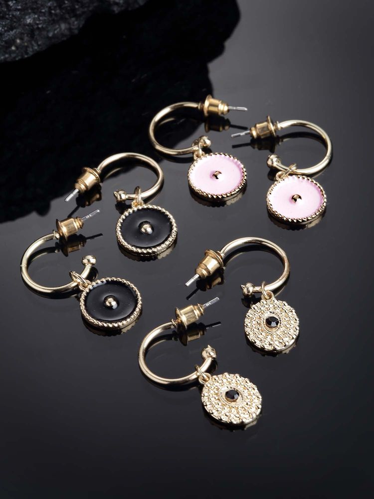Vogue Panash Multi-Color Brass Contemporary Pair Of Earrings (Pack of 3)-picture-0