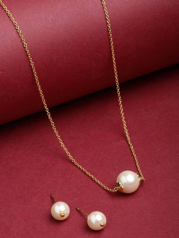 Vogue Panash White Brass Pearl Necklace with Pair Of Earrings-picture-10
