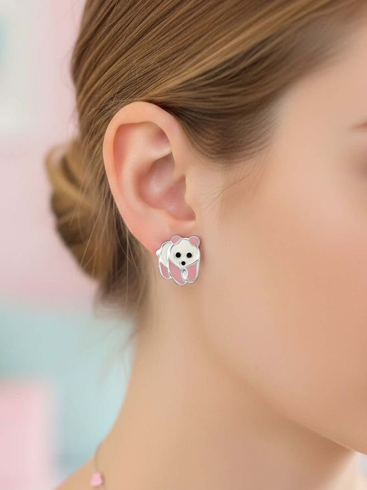 925 SILLER Pink Sterling Silver Contemporary Pair Of Earrings-picture-15
