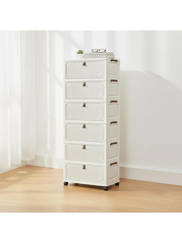 House of Quirk 6 Layer Foldable Storage Box Cart with Wheels & Handle Portable Cabinet - Off White-picture-16