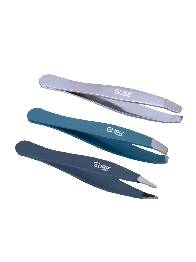 GUBB Trio Mini Tweezer Set For Hair Removal - Slant Tweezer- Flat Tweezer & Pointed Tweezer