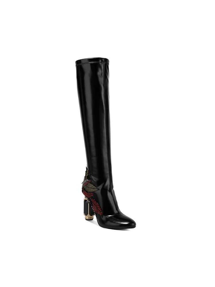 London Rag Black Fantasy Heel Patchwork Knee High Boots-picture-23