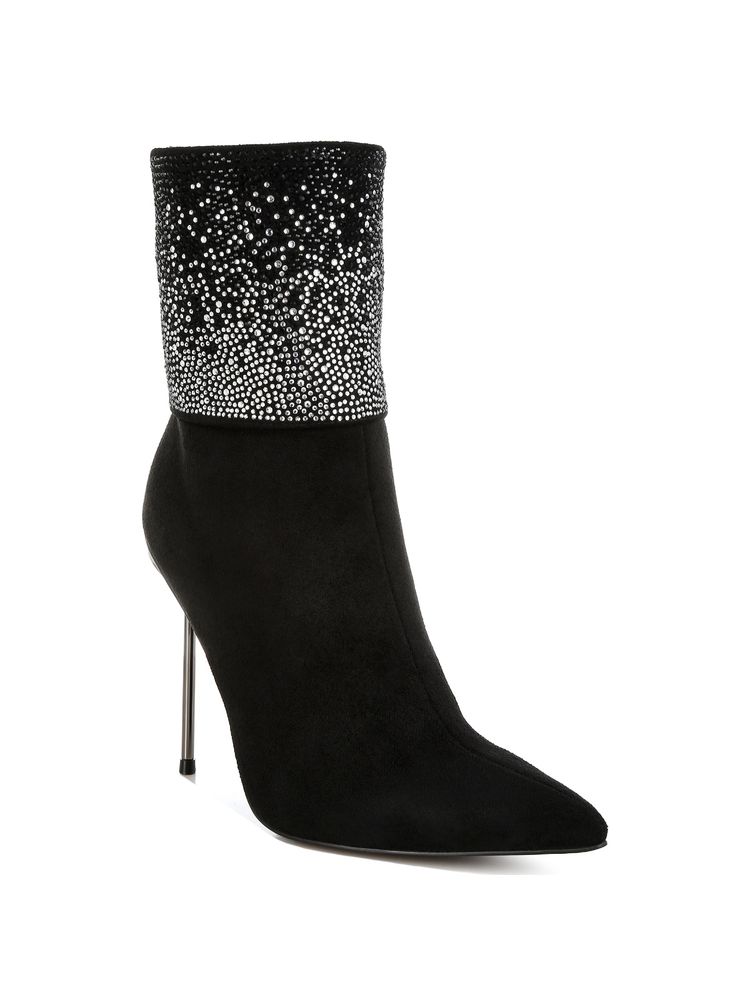 London Rag Black Rhinestones Embellished Foldover Boots-image-15