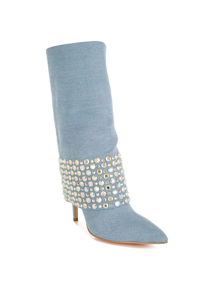 London Rag Blue Diamante and Rhinestones Denim Boots-image-30
