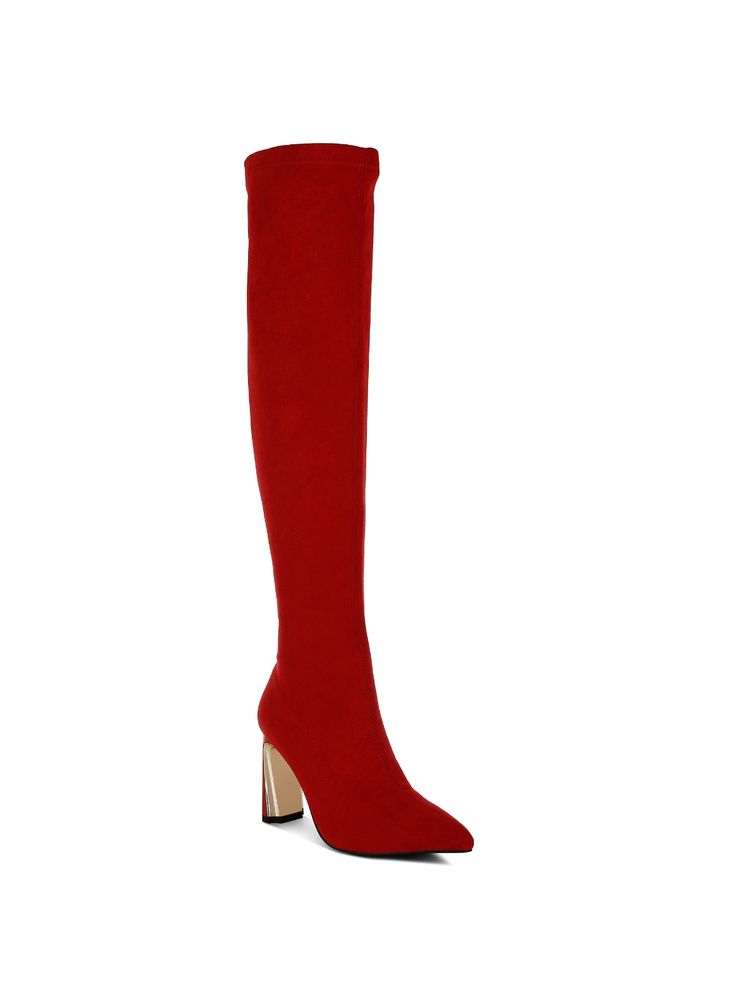 London Rag Red Slim Block Heel Long Boots-picture-29