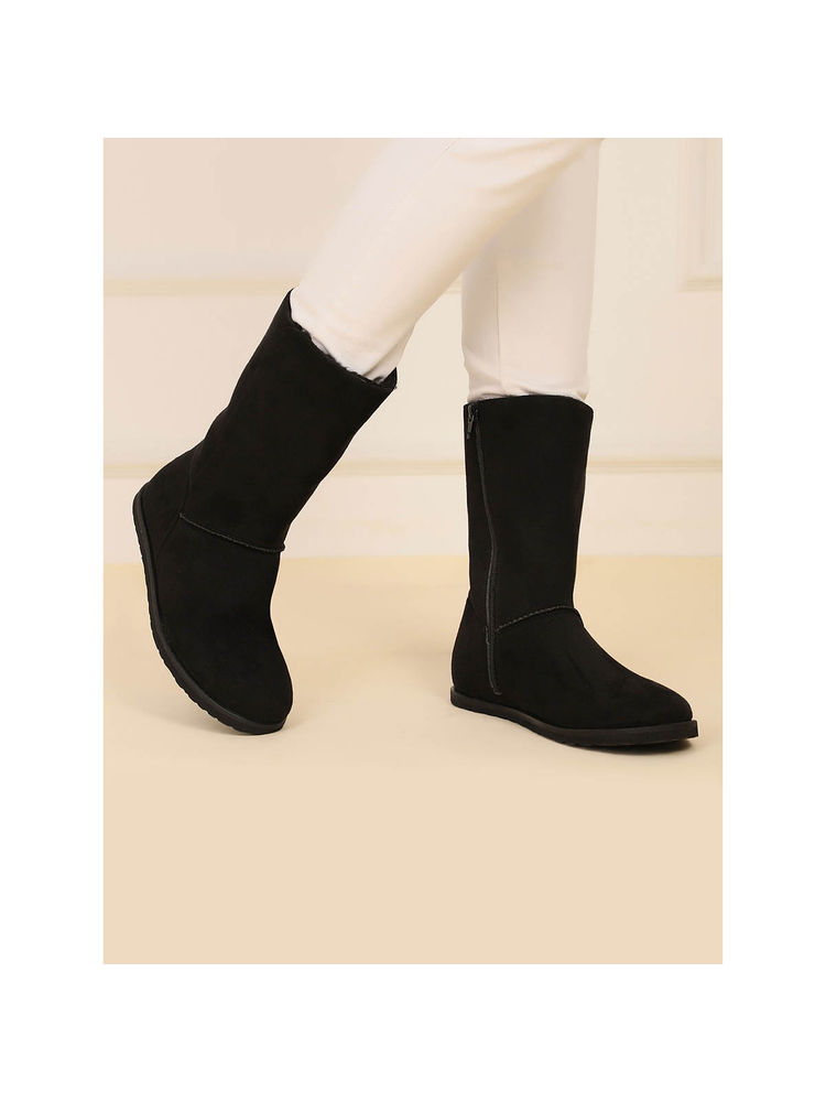 Yoho Black Slays Mid-Calf Winter Boots with Suede Finish for Women-image-3