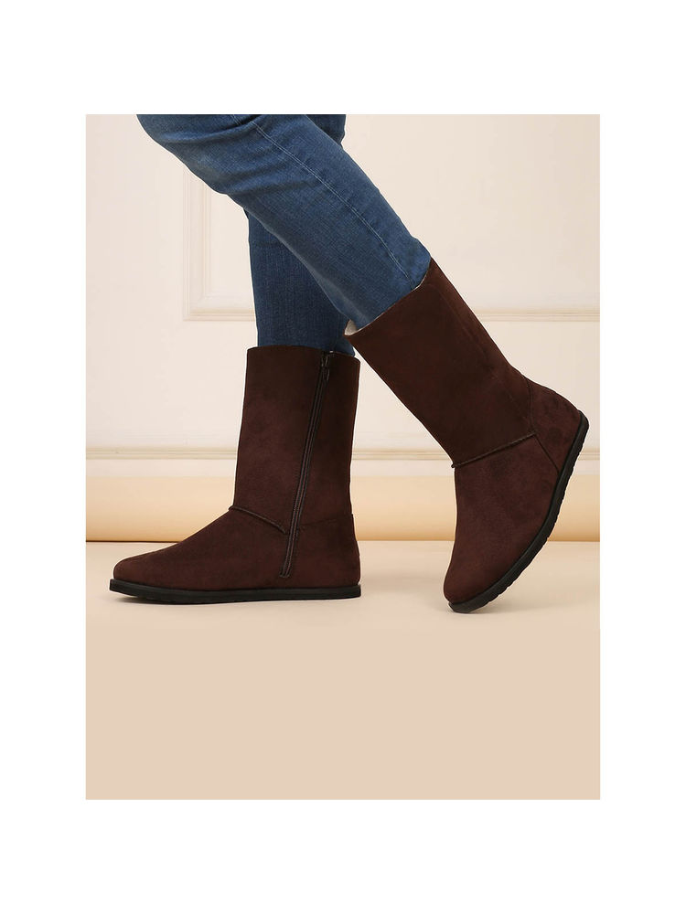 Yoho Wine Slays Mid-Calf Winter Boots with Suede Finish for Women-picture-22