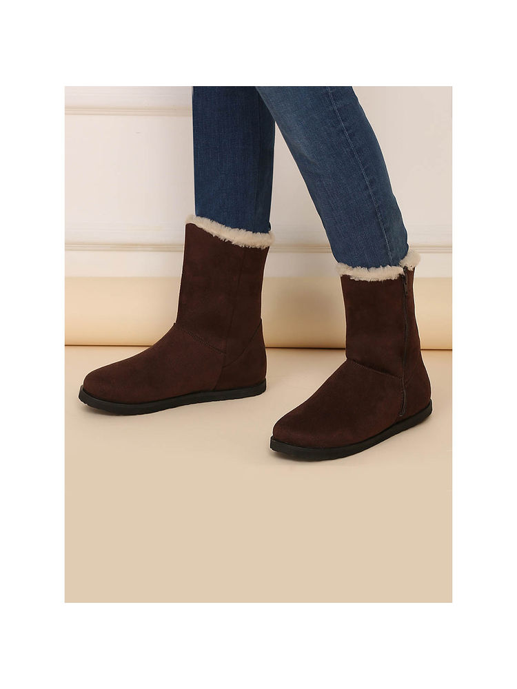 Yoho Wine Slays Suede-Finish Mid-Calf Winter Boots with Fur Lining for Women-image-44