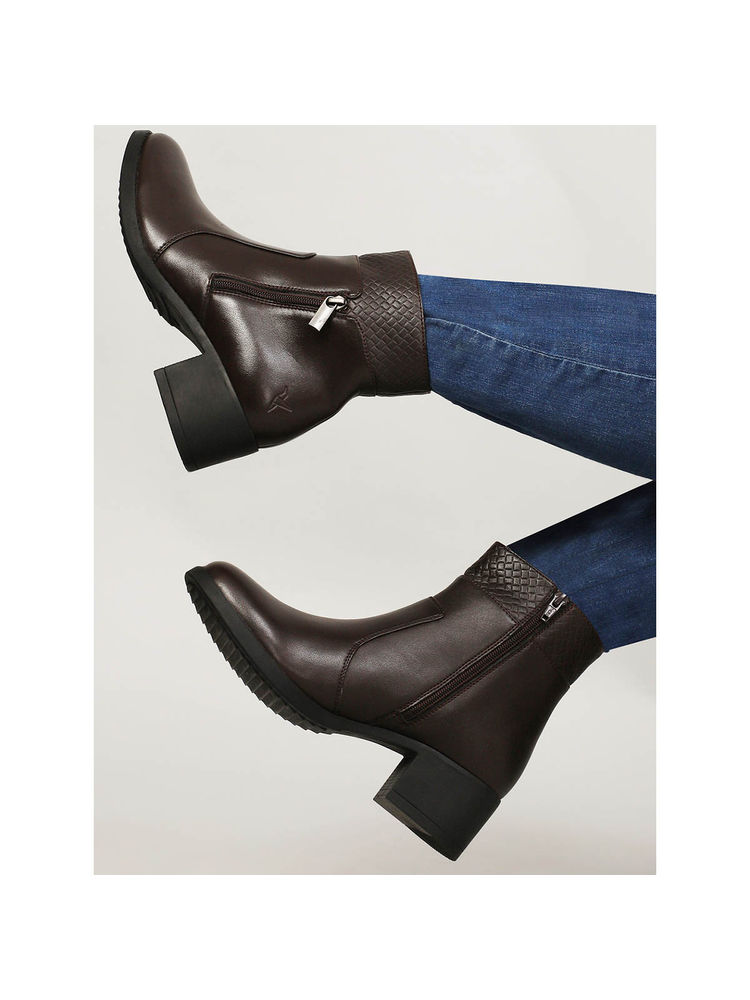 Yoho Black Slays Ankle Boots with Textured Cuff and Block Heel for Women-image-49