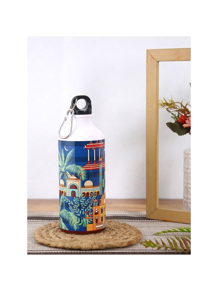 PENTADECO Navy Blue Monuments Printed Aluminium Sipper Water Bottle Printed 600 Ml-image-1