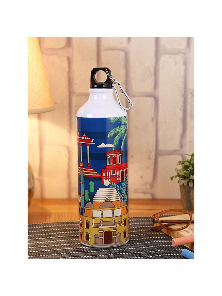 PENTADECO Navy Blue Monuments Printed Sipper Water Bottle Aluminium 750 Ml-image-0