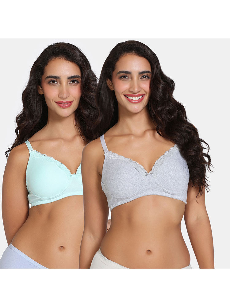 Zivame Beautiful Basics Padded Non Wired 3/4th Coverage T-Shirt Bra - Multi-Color (Pack of 2)-image-5