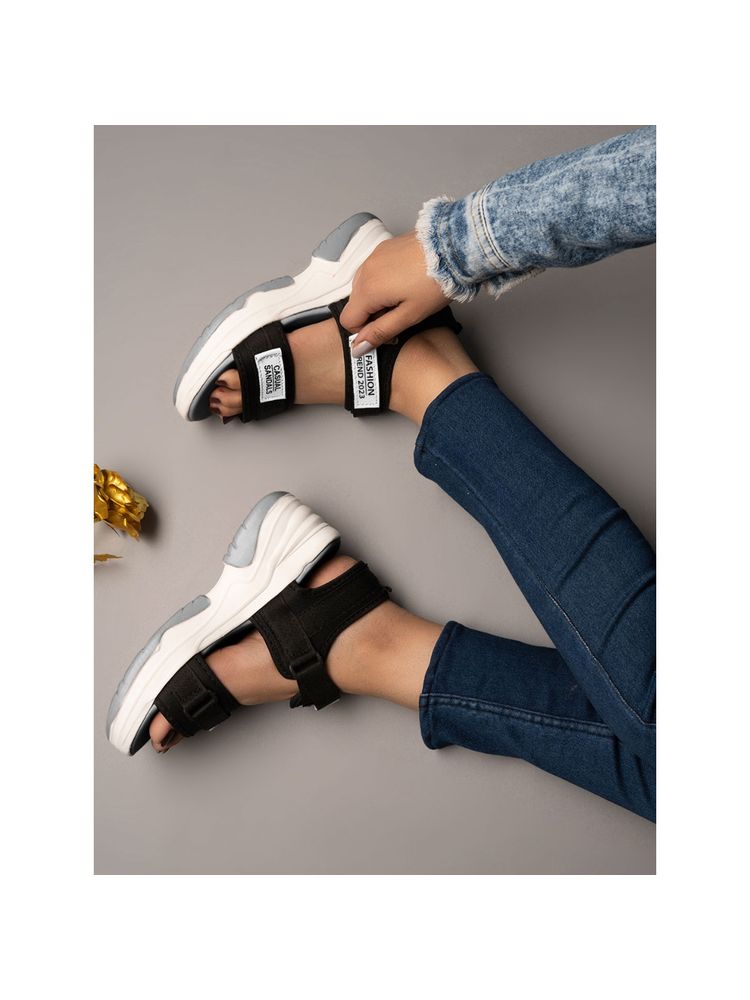 Shoetopia Lightweight Comfortable Daily Wear & Trendy Flatforms Grey Sandals