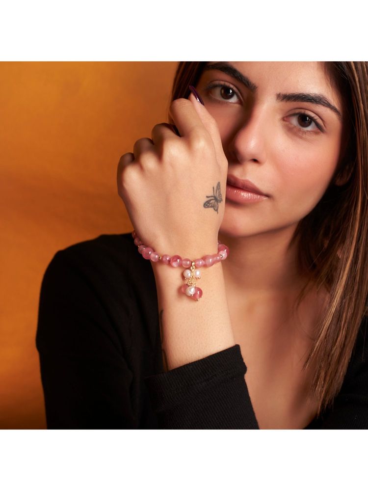 Salty Women Dreamy Pink Beads-Pearl Bold Natural Stone Bracelet-image-36