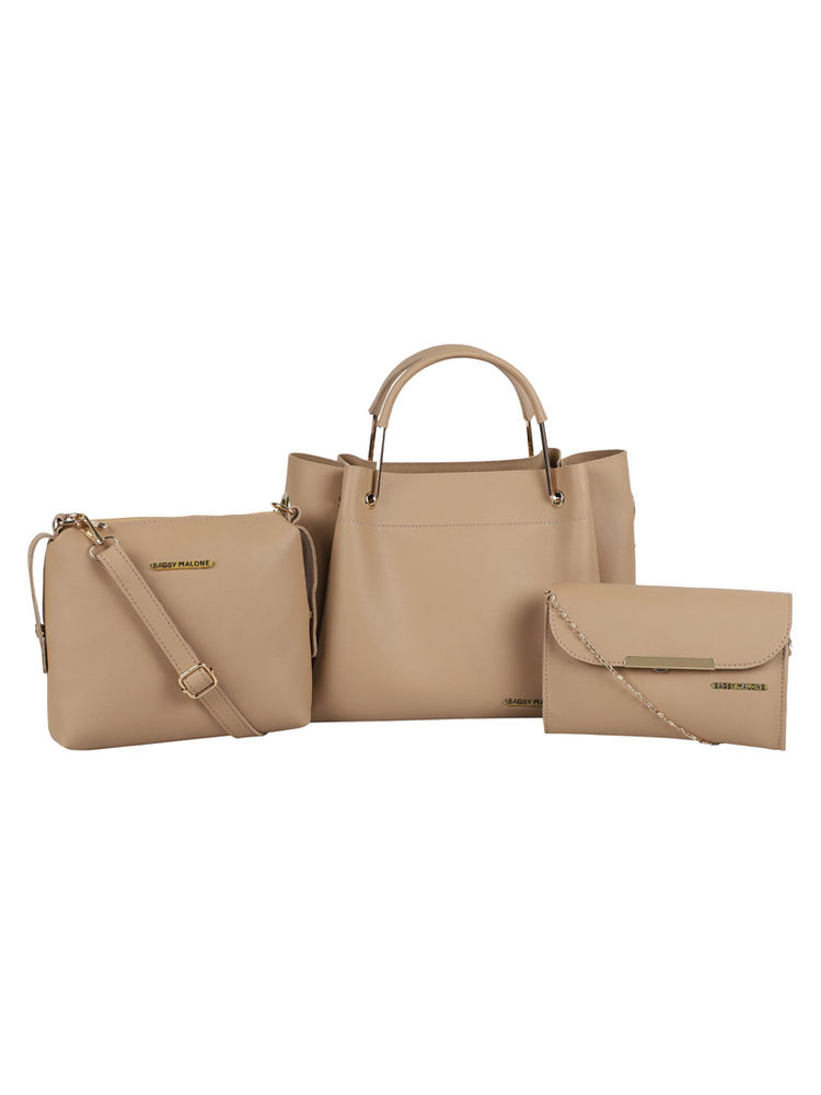 Bagsy Malone Beige Women Tote Combo Set Of 3