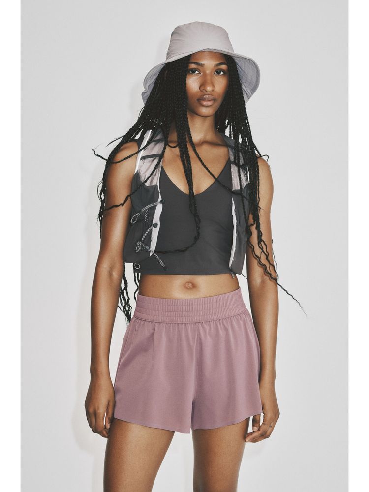 H&M Women Beige Layered Sports Shorts With Pocket-image-3