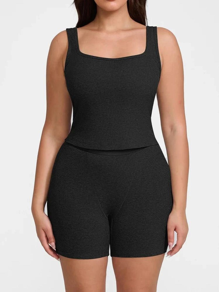 Shop The Edit Women Black Solid Tank Top and Shorts-picture-16