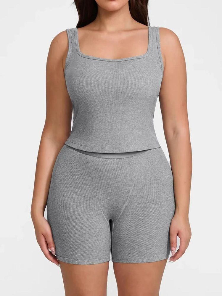 Shop The Edit Women Grey Solid Tank Top and Shorts-picture-15