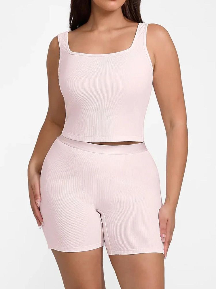 Shop The Edit Women Pink Solid Tank Top and Shorts-picture-20