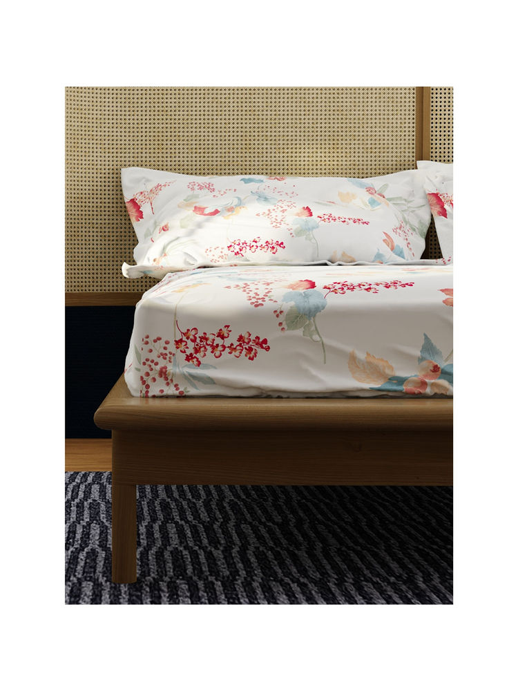 Urban Space Serene Cotton Bedsheets for Double Bed with Pillow Cover-Cherry Blossom-picture-36