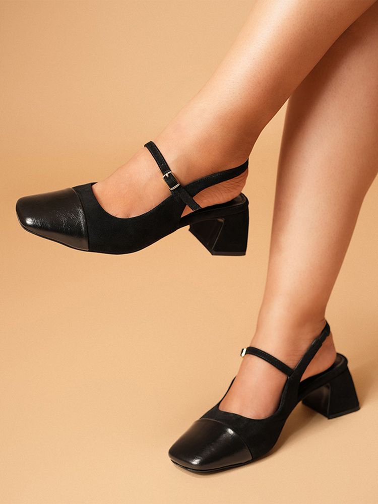 Theater Women Black Twiggy Square Block Heels-picture-10