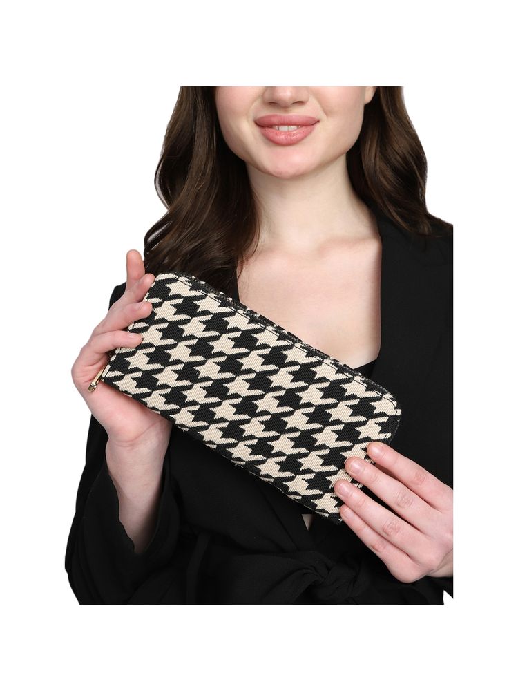 MINI WESST Black Casual Self Design Fabric Clutches