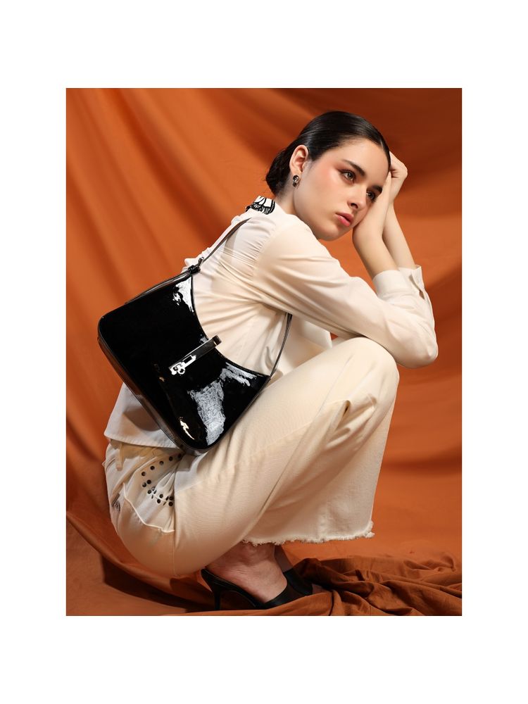 kazo fashion Kazo Black Bianca Glaze Shoulder Bag (M)-picture-26