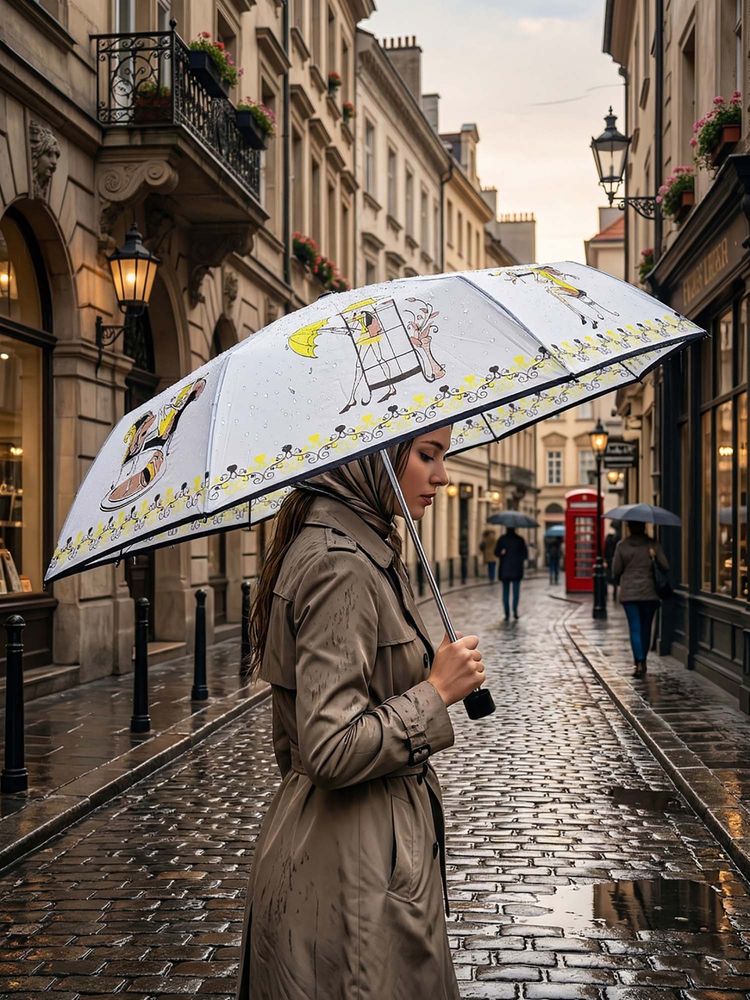 FABINALIV Black Graphic Printed Waterproof 3 Fold Compact Umbrella-image-43