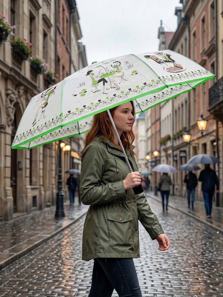 FABINALIV Green Graphic Printed Waterproof 3 Fold Compact Umbrella-image-33