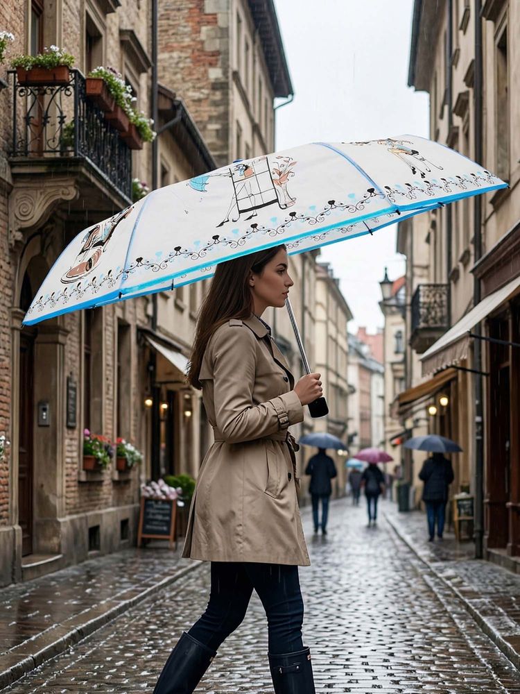 FABINALIV Blue Graphic Printed Waterproof 3 Fold Compact Umbrella-picture-19