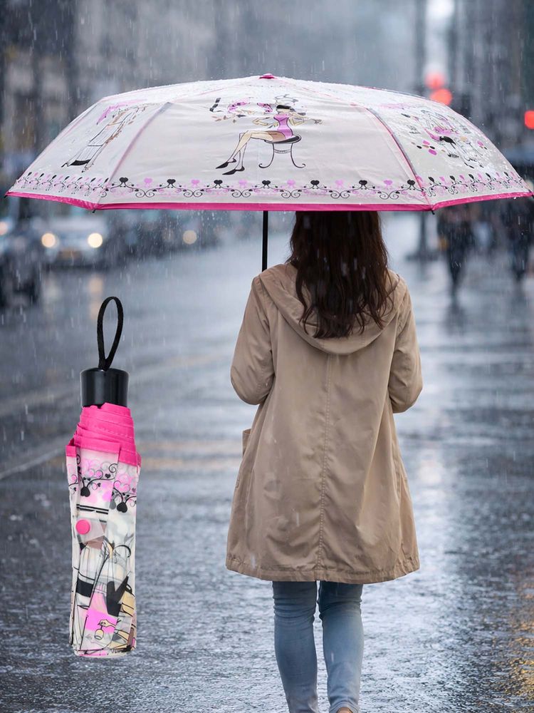 FABINALIV Pink Graphic Printed Waterproof 3 Fold Compact Umbrella-image-19