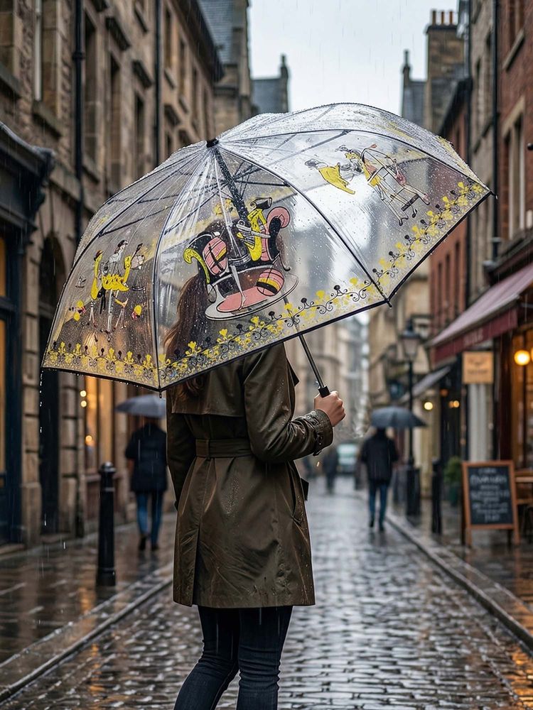 FABINALIV Black Graphic Printed Waterproof 3 Fold Compact Transparent Umbrella-picture-19