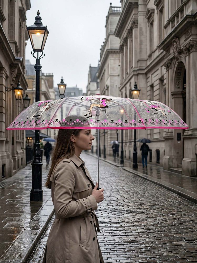 FABINALIV Pink Graphic Printed Waterproof 3 Fold Compact Transparent Umbrella-image-10