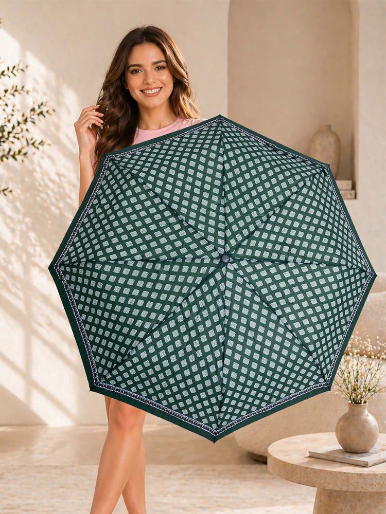 FABINALIV Green Ethnic Auto ON/OFF Waterproof Automatic Compact 3 Fold Printed Umbrella-image-34