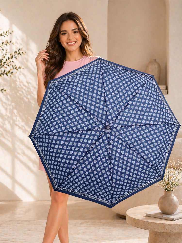 FABINALIV Navy Blue Ethnic Auto ON/OFF Waterproof Automatic Compact 3 Fold Printed Umbrella-image-33