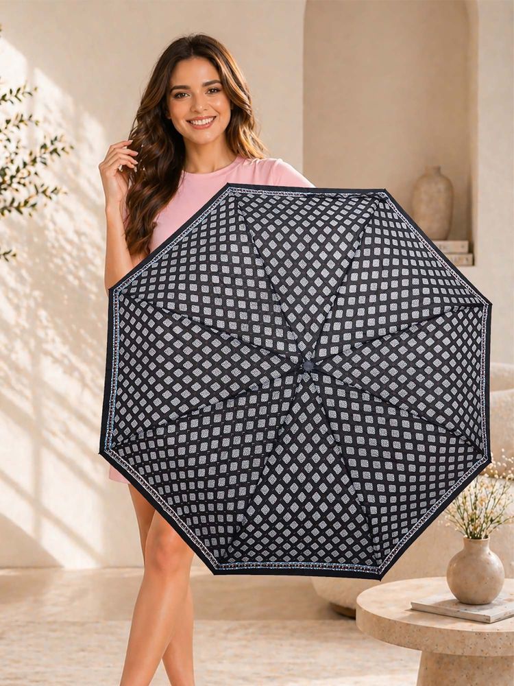 FABINALIV Black Ethnic Auto ON/OFF Waterproof Automatic Compact 3 Fold Printed Umbrella-image-37