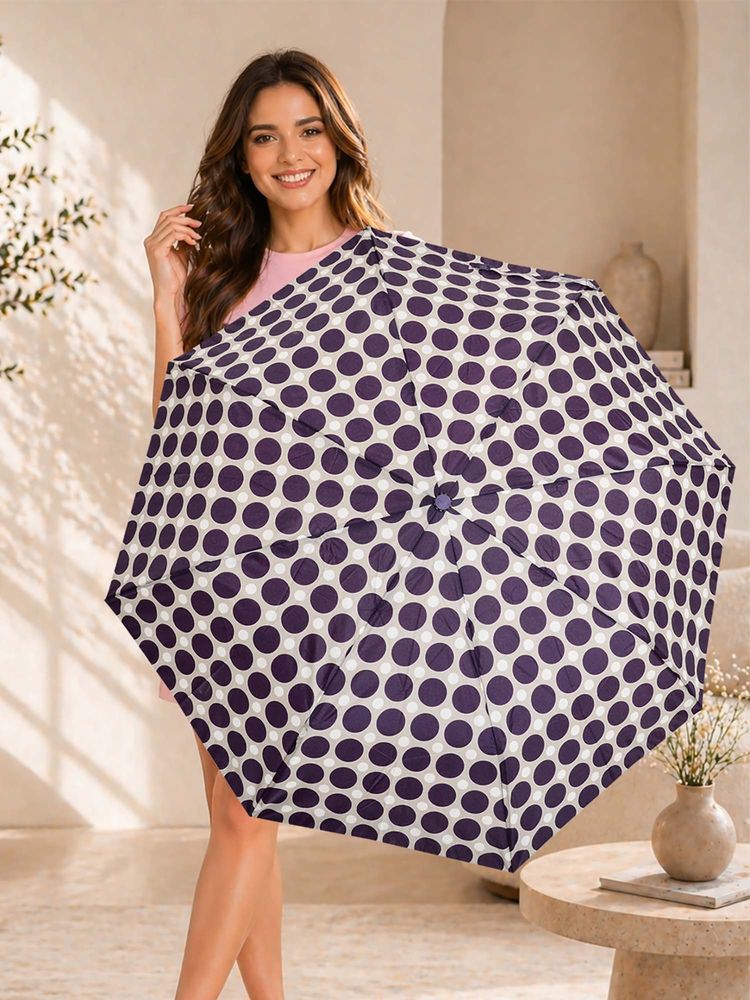 FABINALIV Purple Polka Dot Auto ON/OFF Waterproof Automatic Compact 3 Fold Printed Umbrella-picture-13