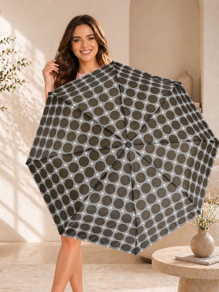 FABINALIV Brown Polka Dot Auto ON/OFF Waterproof Automatic Compact 3 Fold Printed Umbrella-image-32