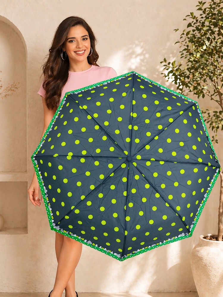 FABINALIV Green Polka Dot Auto ON/OFF Waterproof Automatic Compact 3 Fold Printed Umbrella-image-48